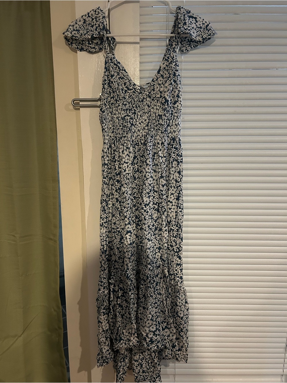 Angie Navy and White Floral Tie-Shoulder Maxi Dress